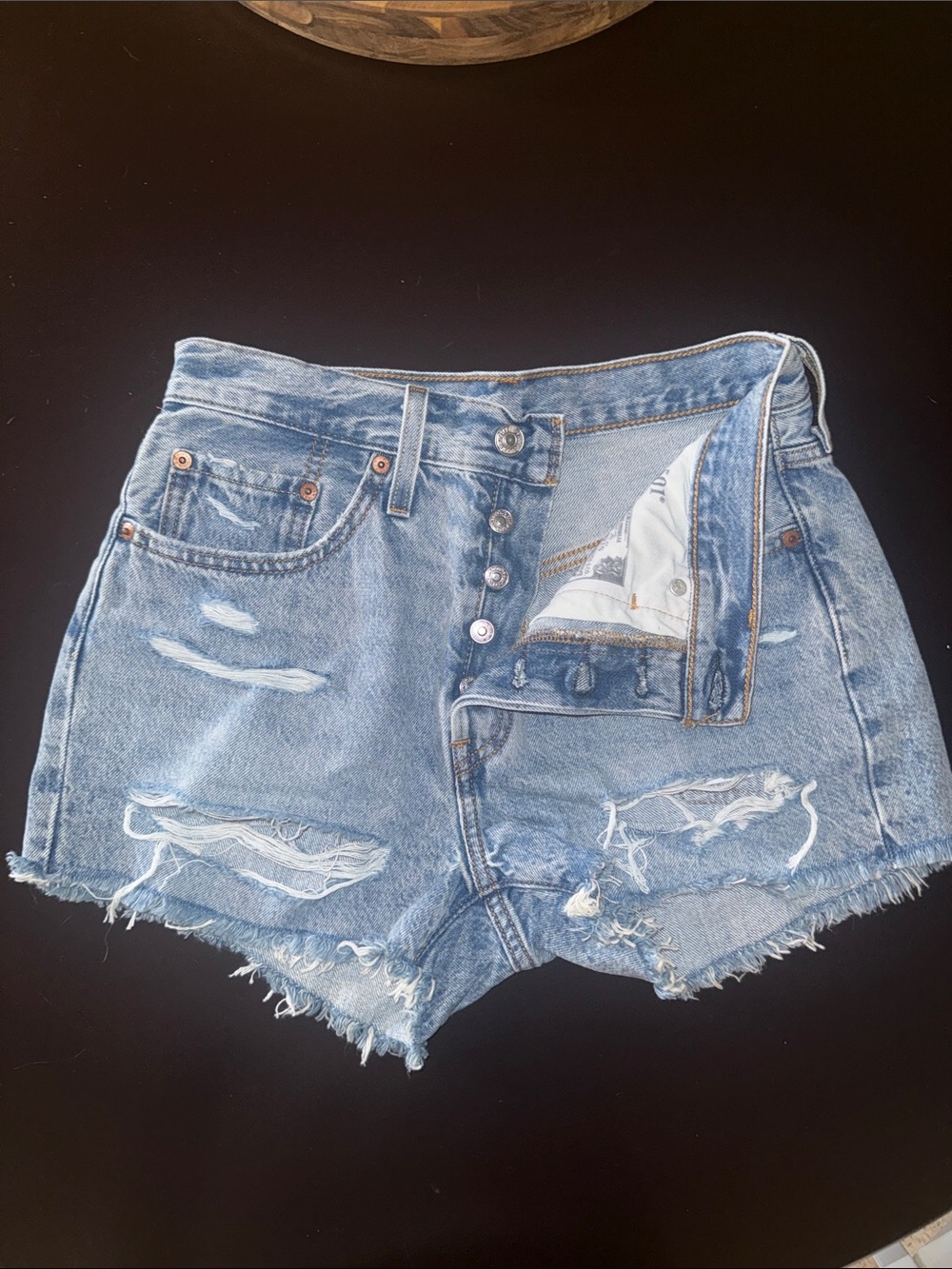 Levi Women’s Distressed Light Blue Denim Shorts - Casual High-Rise